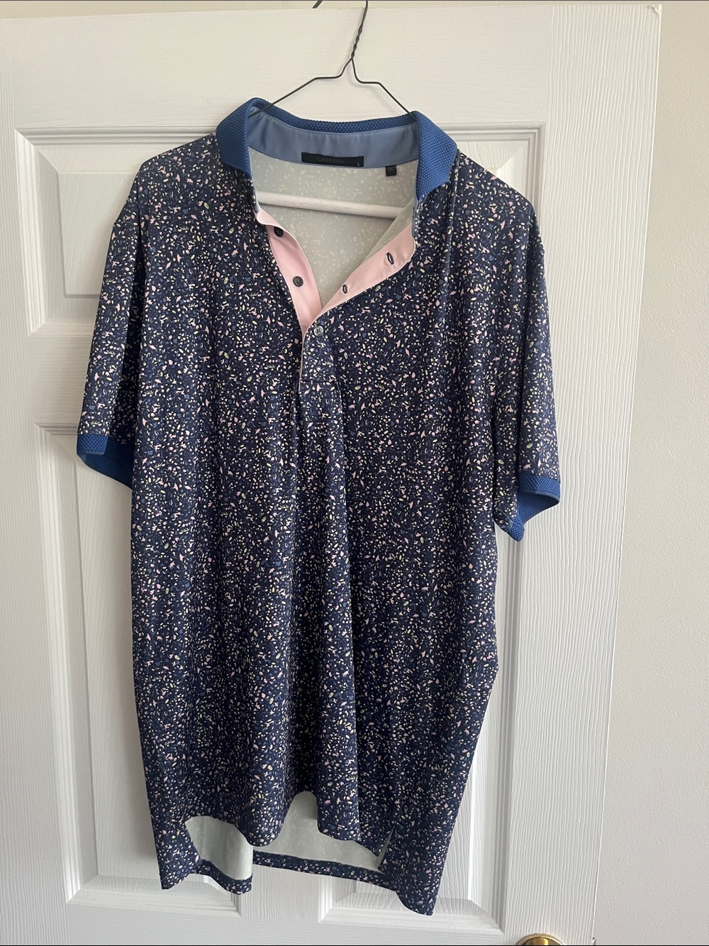 Greyson Navy Speckle Polo with Blue Collar and Pink Placket
